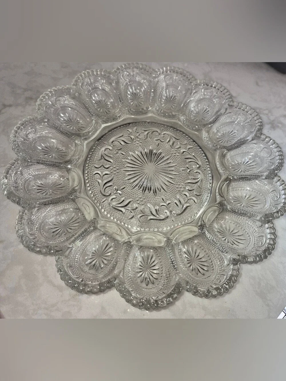 Vintage Clear Pressed Glass Deviled Egg/Oyster Serving Plate
